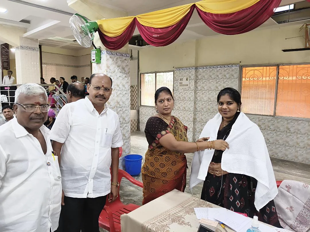 Dr. Inbavalli being honoured at a free medical camp